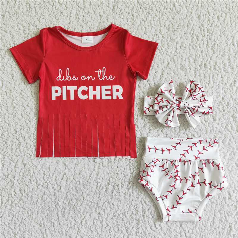 GBO0002 Red Fringe Short Sleeve Top White Briefs Set