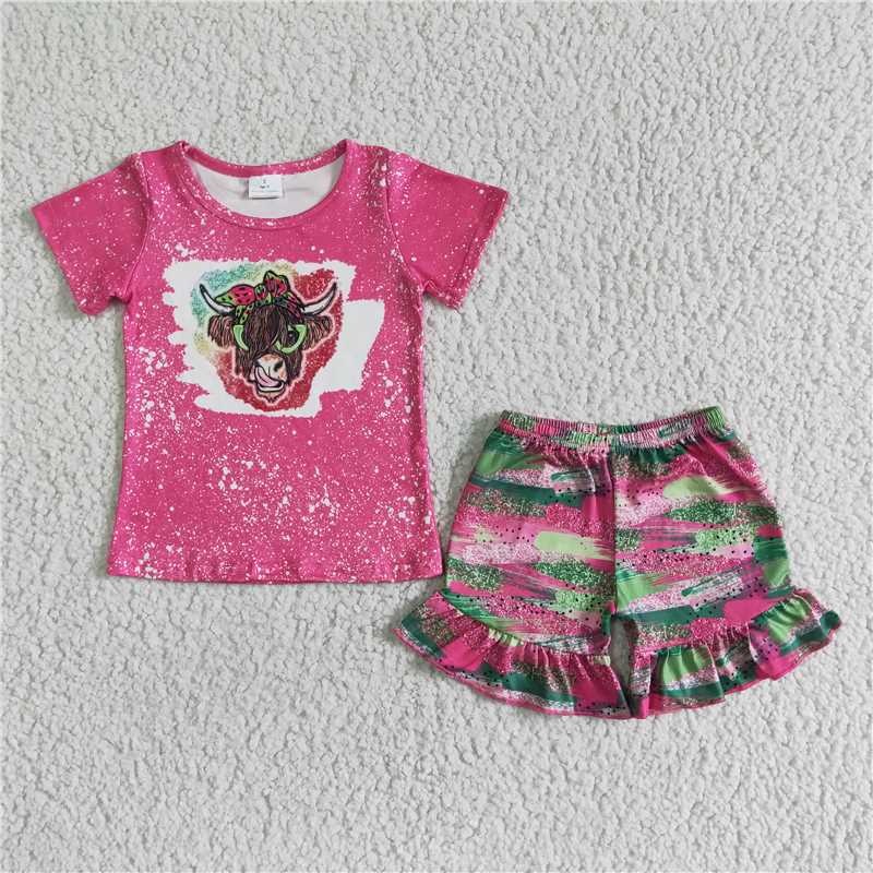 GSSO0074 Red cow print short sleeve outfit