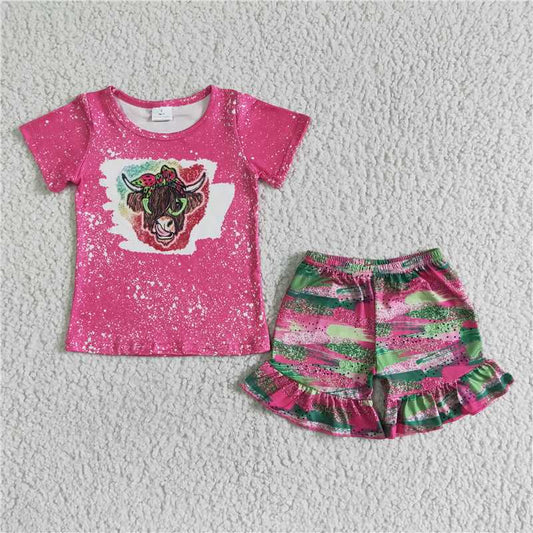 GSSO0074 Red cow print short sleeve outfit