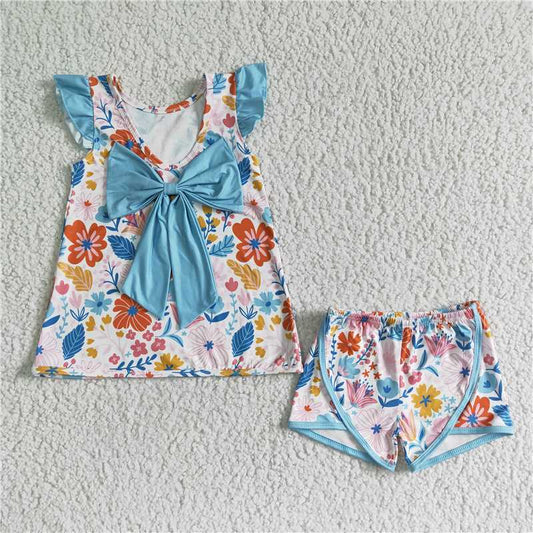 GSSO0098 Blue Bow Print Girls Suit