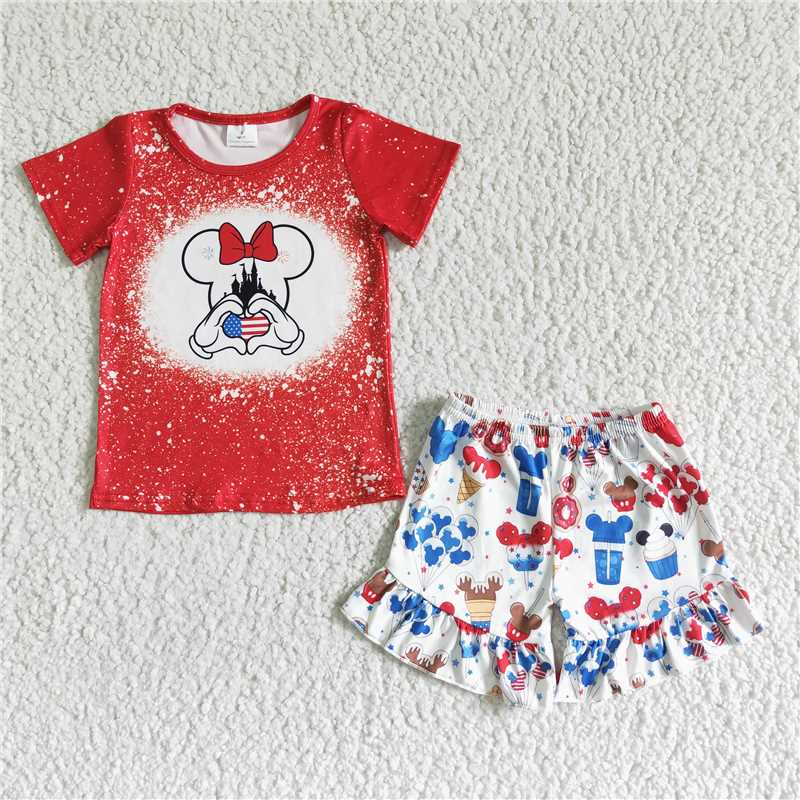 GSSO0110 Girls Red Short Sleeve Shorts Suit