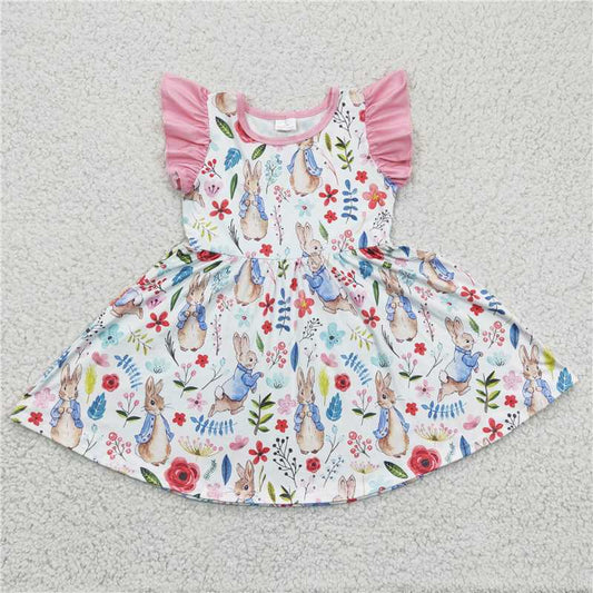 GSD0229 Girls Peter Rabbit Floral Fly Sleeve Dress