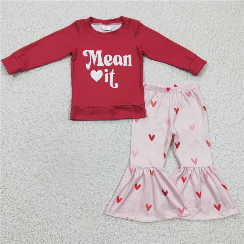 GLP0396 Girls mean it heart red long-sleeved trouser suit