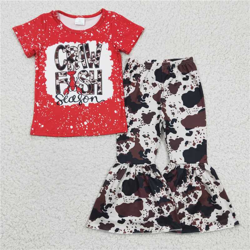 GSPO0385 Girls CRAW FISH Crayfish Red Short Sleeve Trousers Suit