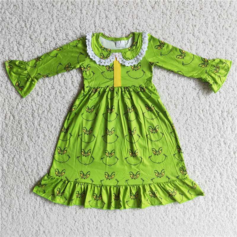 6 A14-30 Smiley Green Long Sleeve Dress Christmas Nightdress