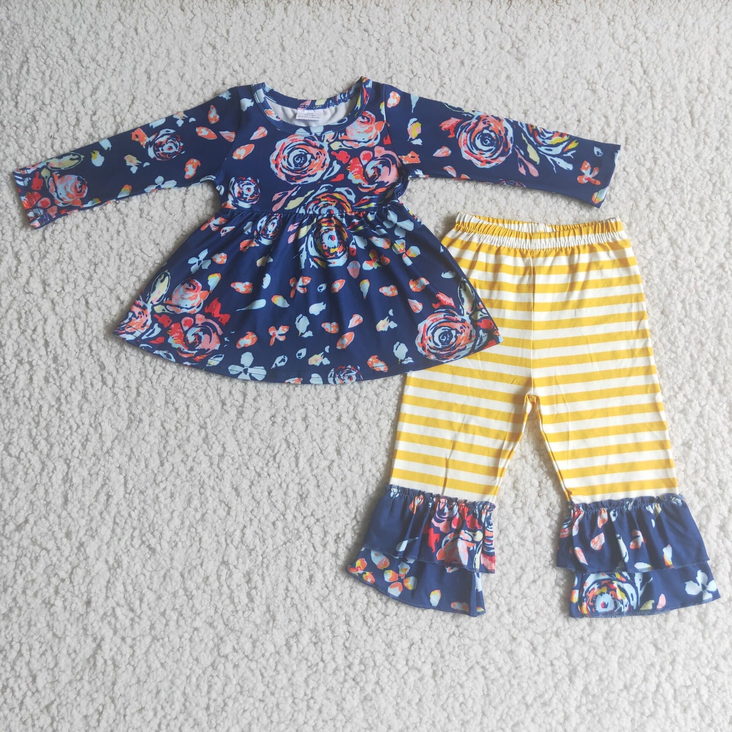 6 A13-12 Floral Blue Top Striped Yellow Pants