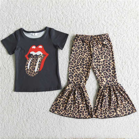 A3-16 Mouth Pattern Black Short Sleeve Leopard Pants Set D 3.1