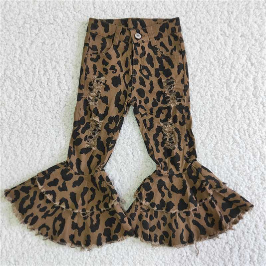 C7-13 New fashion Shredded leopard print denim flared pants