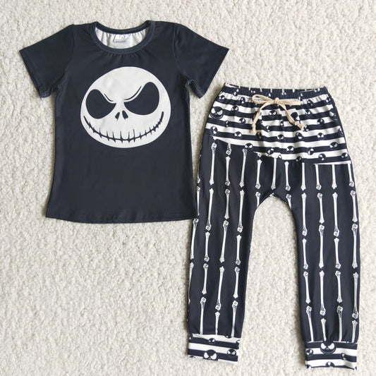 A0-15 Cry Skull Black Short Sleeve Pants Set D 901