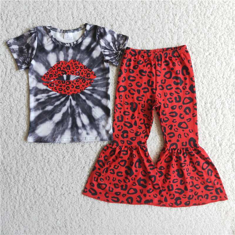 C10-11 Red Lips Pattern Short Sleeve Pants Set