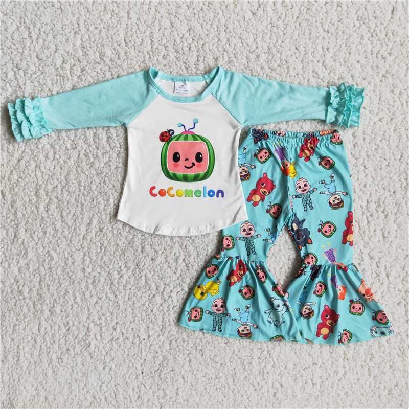 6 B10-38 Watermelon Smiley Villain Flared Pants Set