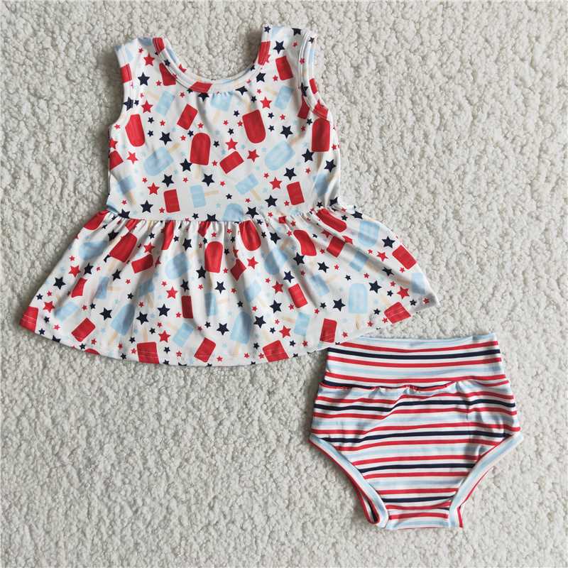E3-15 Red White Blue Popsicle Star Stripe Bummie Set