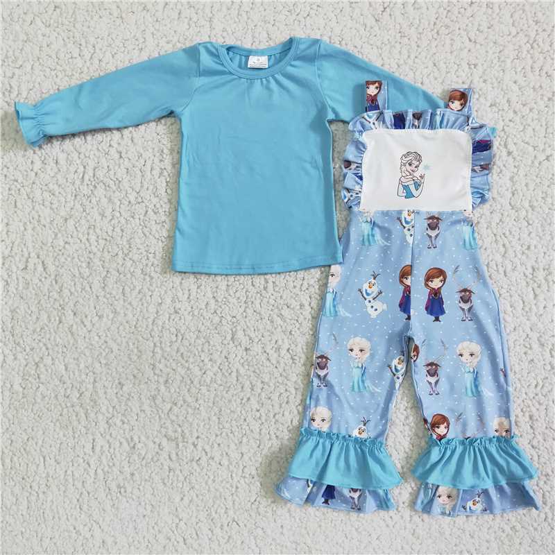 6 A17-28 girls blue top overalls