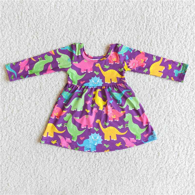 6 A3-4 Dinosaur Purple Long Sleeve Dress