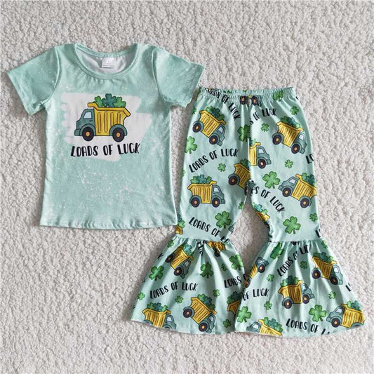 E5-27 LUCK Green Short Sleeve Clover Truck Flare Suit