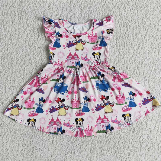 E6-5 Pink cartoon flying sleeves dress