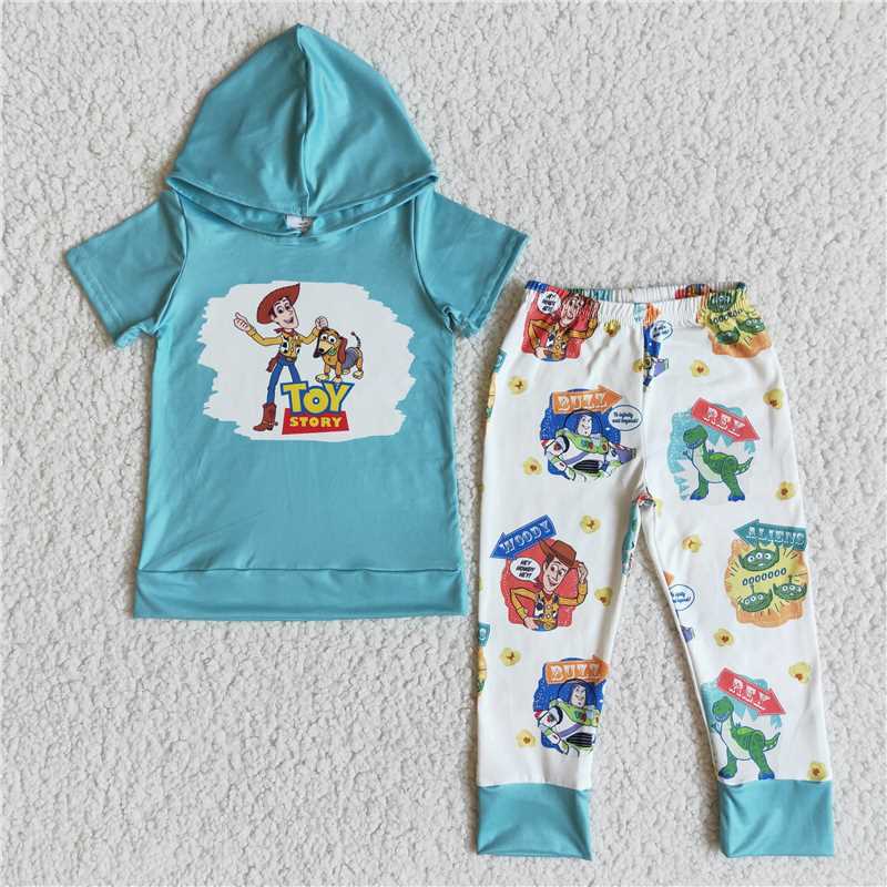 E7-30 TOY Cartoon Dog Hooded Short Sleeve Pants Set