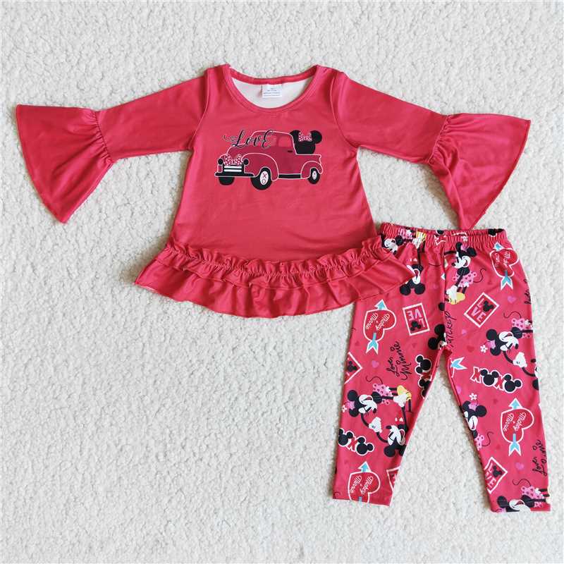 6 A29-3 Valentine's Day Truck Red Long Sleeve Pants Set