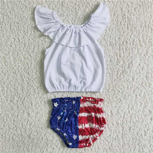NC0001 National Day White Short Sleeve Top Briefs Set