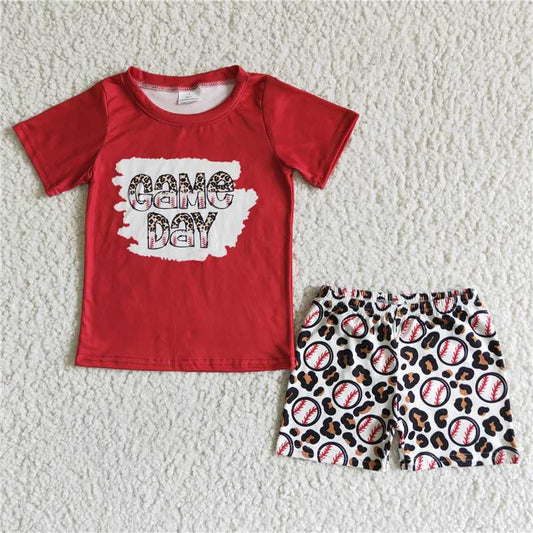BSSO0026 Boys GameDay Red Short Sleeve Baseball Leopard Short Set D 5.8