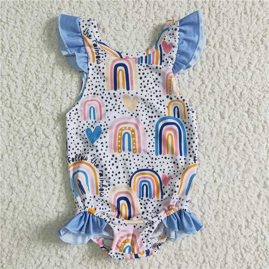 S0002 Blue Lace Polka Dot Ladies One Piece Swimsuit