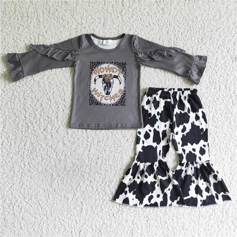 GLP0102 Girls HOWDY Bull Head Long Sleeve Trousers Suit