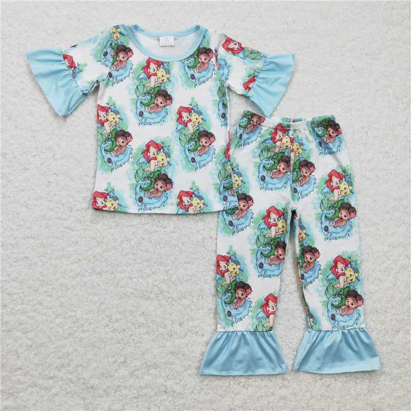 GSPO0394 Girls Mermaid Clownfish Lace Sleeve Trouser Set