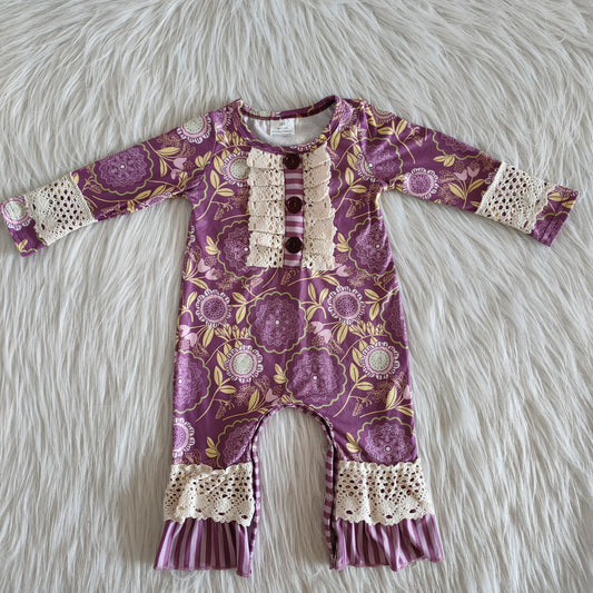 A9-17 Small leaves purple long-sleeved romper