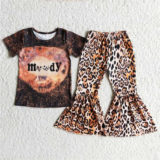 C1-15 moody short-sleeved top leopard print pants set