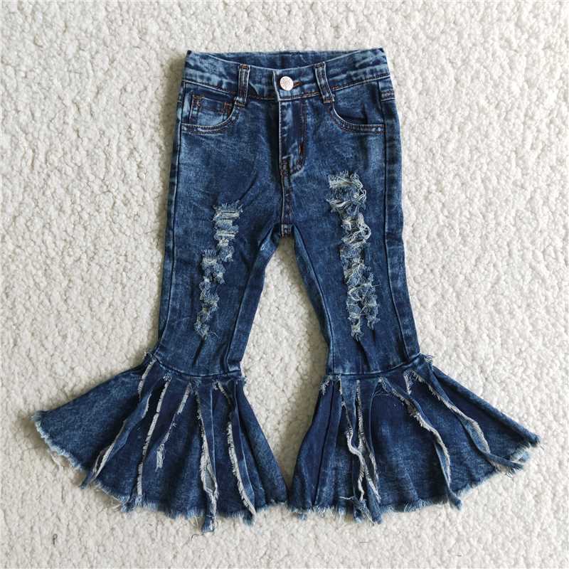 C4-23 FASHION KIDS GIRLS DENIM TASSELS JEANS RUFFLE PANTS