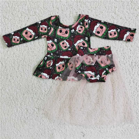 6 A8-4 CHRISTMAS WATERMELON CARTOON TOP AND BUMMIE WITH TULLE SET