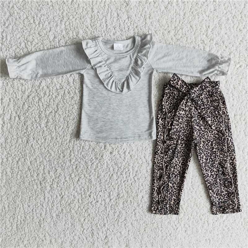 6 A25-19 Grey Long Sleeve Top Leopard Print Trousers