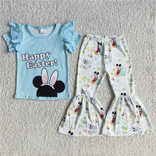 D10-20 Happy Easter Blue Short Sleeve Pants Set