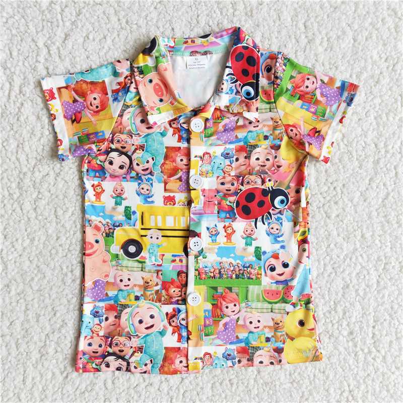 B1-30 Cartoon Man Button Short Sleeve Top