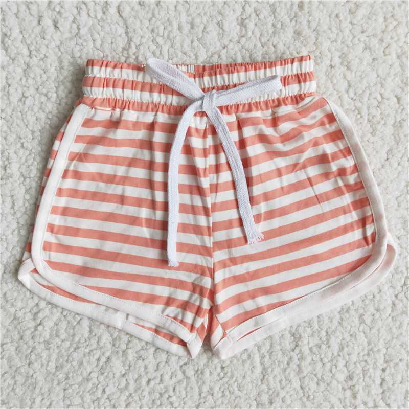 B4-28 Nude Pink Wide Stripe Lace-Up Shorts