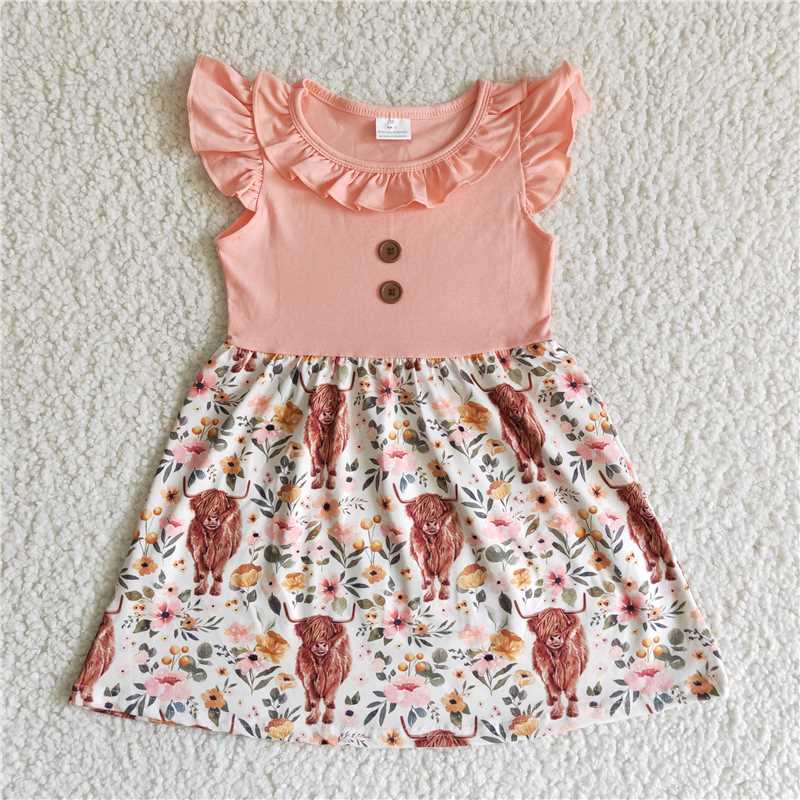 B13-30 Cow Flower Pink Flying Sleeve Skirt