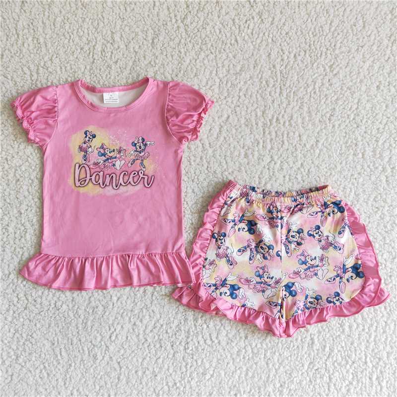 C4-27 pink cartoon mouse dancer shorts set