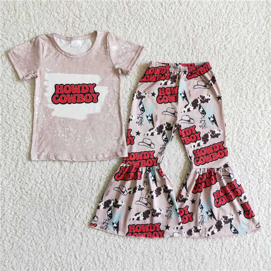 C3-30 cow short-sleeved flared pants suit