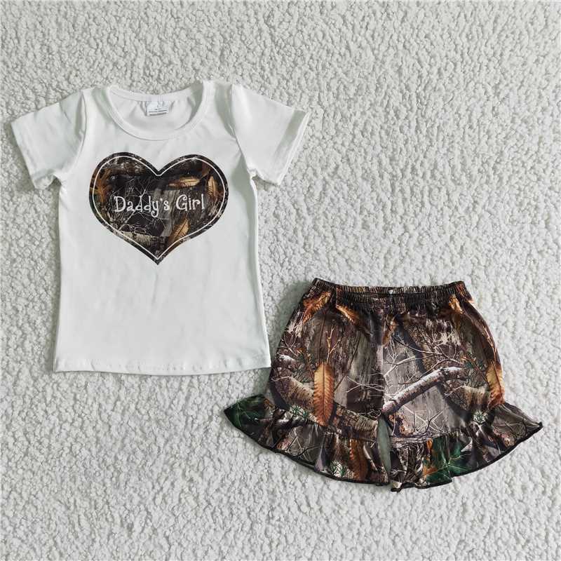 GSSO0004 Heart White Short Sleeve Dark Brown Shorts Suit