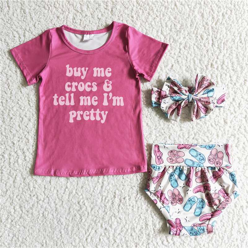GBO0003 Pink Short Sleeve Briefs Set with  bow