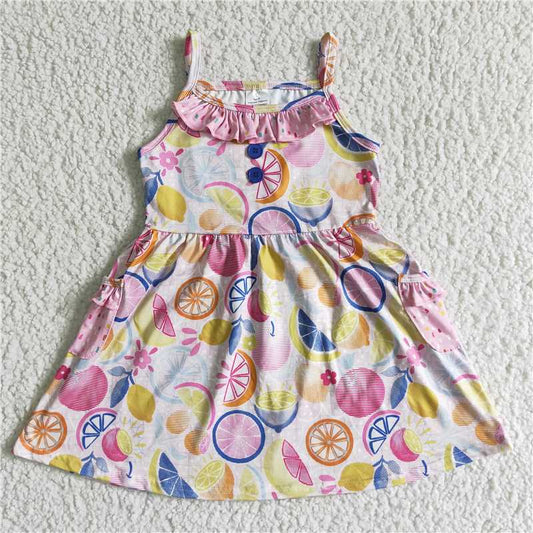 GSD0026 Girls Lace Pocket Pink Lemon Slip Dress
