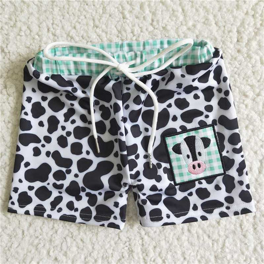 D14-4 Boys Embroidered Bull Tau Leopard Print Swim Shorts