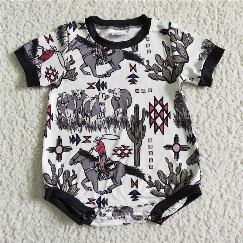 SR0013 Boys Riding Cactus Black Covered Short Sleeves