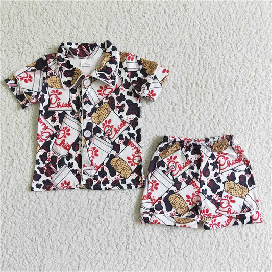 BSSO0080 Boys Button Short Sleeve Shirt Shorts Set