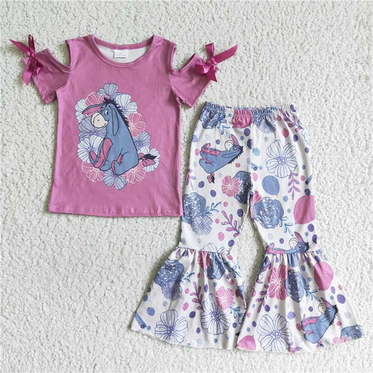 GSPO0144 Girls Cartoon Rose Red Short-sleeved Trousers Suit