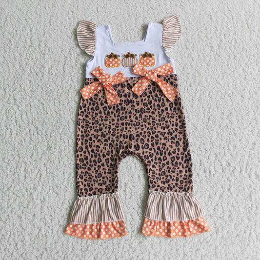 D1-15 Pumpkin Embroidered Orange Dot Leopard Bodysuit
