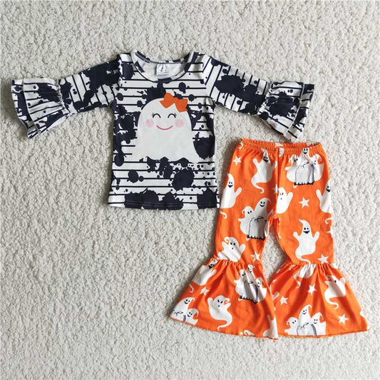 6 A11-13 Cute Ghost Black Stripe Long Sleeve Orange Pants D 927
