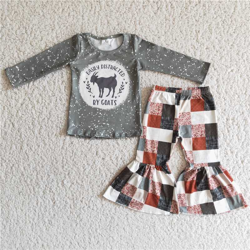6 A28-4 Goat Grey Long Sleeve Plaid Pants
