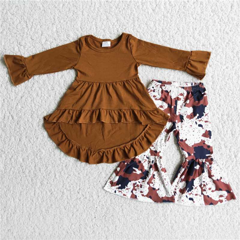 6 B4-19 Brown Pleated Long Sleeve Ink Pants Set
