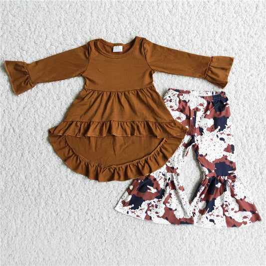 6 B4-19 Brown Pleated Long Sleeve Ink Pants Set